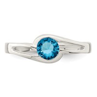 Sterling Silver Light Blue Round Bezel CZ Ring view 5