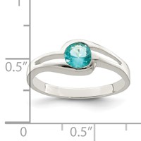 Sterling Silver Light Blue Round Bezel CZ Ring view 4