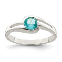 Sterling Silver Light Blue Round Bezel CZ Ring view 1