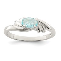 Sterling Silver Light Blue Oval CZ Ring view 1
