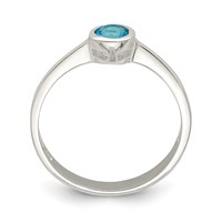 Sterling Silver Light Blue Round Bezel CZ Ring view 2