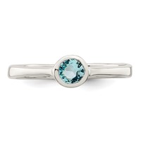 Sterling Silver Light Blue Round Bezel CZ Ring view 5