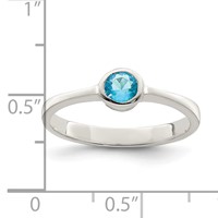 Sterling Silver Light Blue Round Bezel CZ Ring view 4