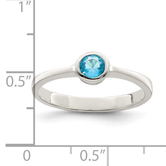 Sterling Silver Light Blue Round Bezel CZ Ring