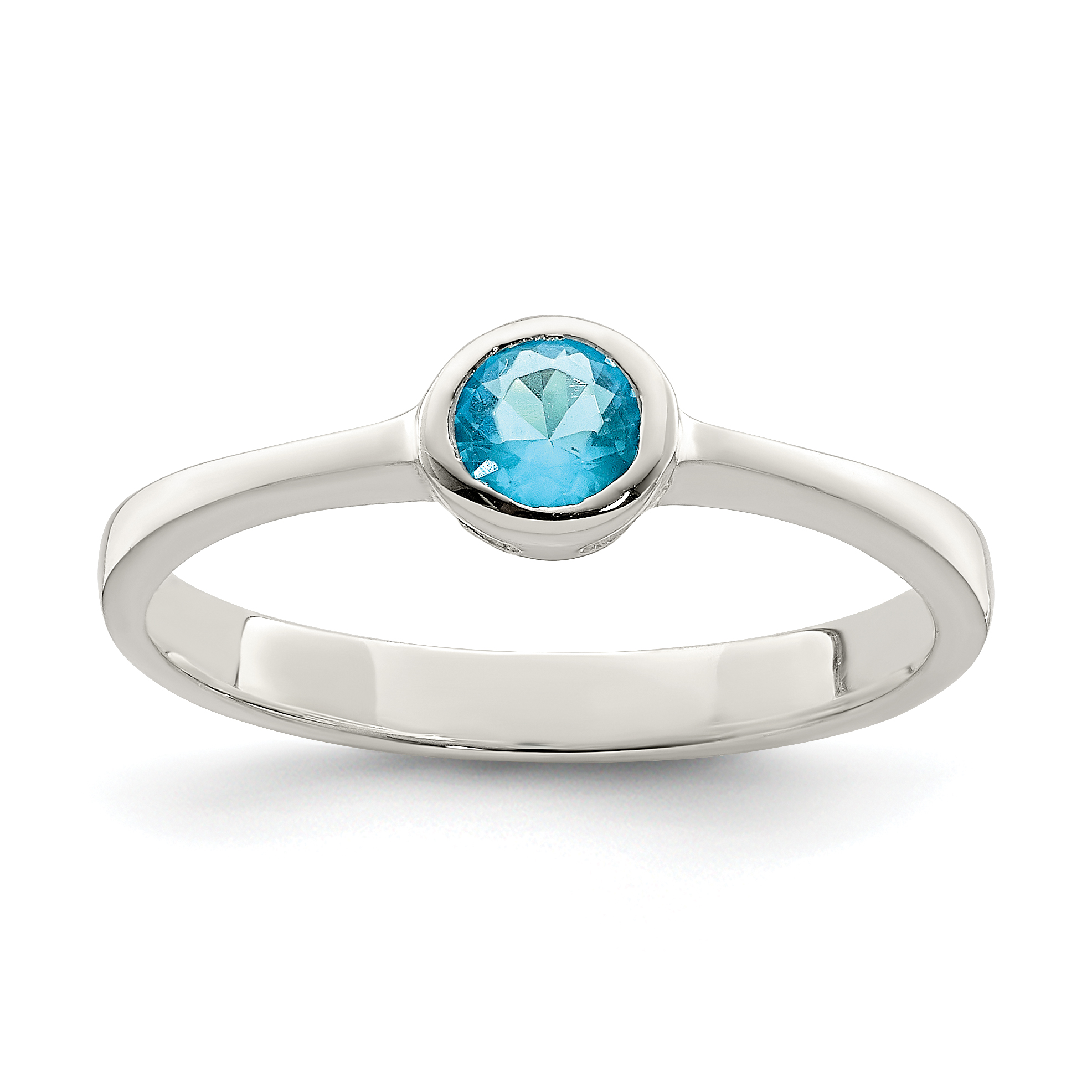 Sterling Silver Light Blue Round Bezel CZ Ring (QR4400-6)