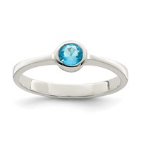 Sterling Silver Light Blue Round Bezel CZ Ring view 1