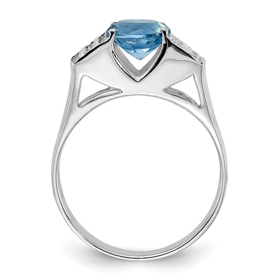 Sterling Silver Light Blue Round w/Pavé Sides CZ Ring