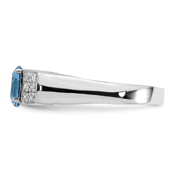 Sterling Silver Light Blue Round w/Pavé Sides CZ Ring