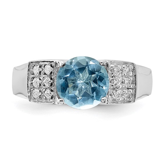 Sterling Silver Light Blue Round w/Pavé Sides CZ Ring