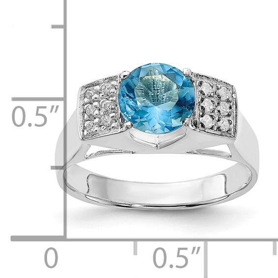 Sterling Silver Light Blue Round w/Pavé Sides CZ Ring