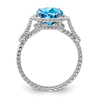Sterling Silver Rhodium Blue Topaz Twisted Circle Ring view 2