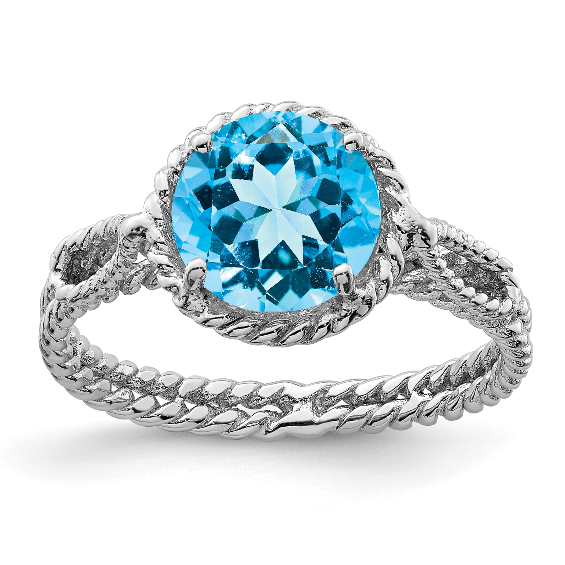 Sterling Silver Rhodium Blue Topaz Twisted Circle Ring (QR4415-6)