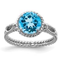 Sterling Silver Rhodium Blue Topaz Twisted Circle Ring view 1