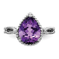 Sterling Silver Rhodium-plated Amethyst Pear Twisted Ring view 5