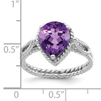 Sterling Silver Rhodium-plated Amethyst Pear Twisted Ring view 3