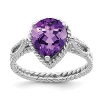 Sterling Silver Rhodium-plated Amethyst Pear Twisted Ring view 1