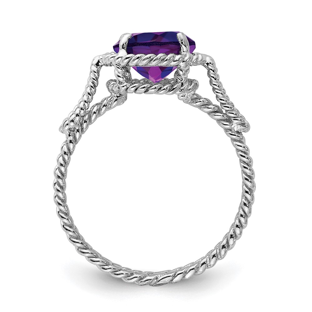 Sterling Silver Rhodium-plated Amethyst Twisted Circle Ring (QR4421-8)