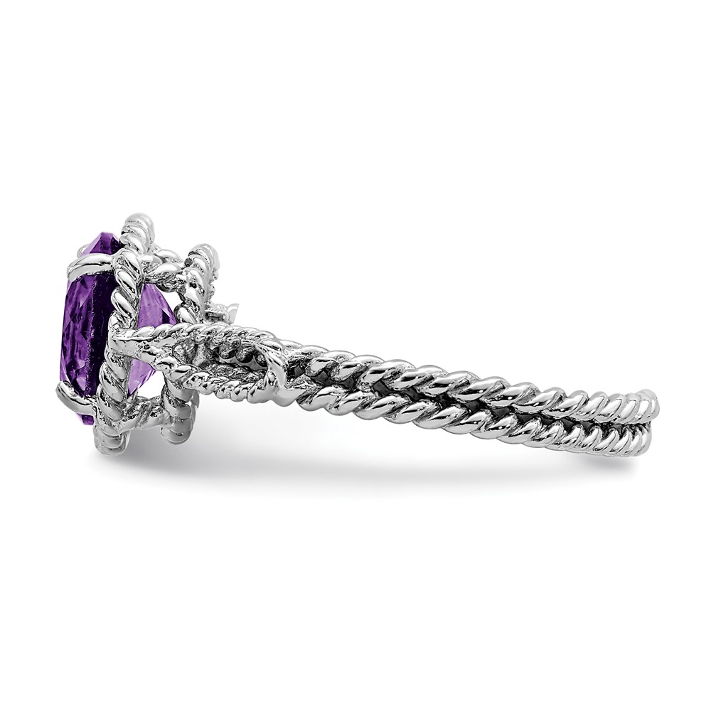 Sterling Silver Rhodium-plated Amethyst Twisted Circle Ring (QR4421-8)