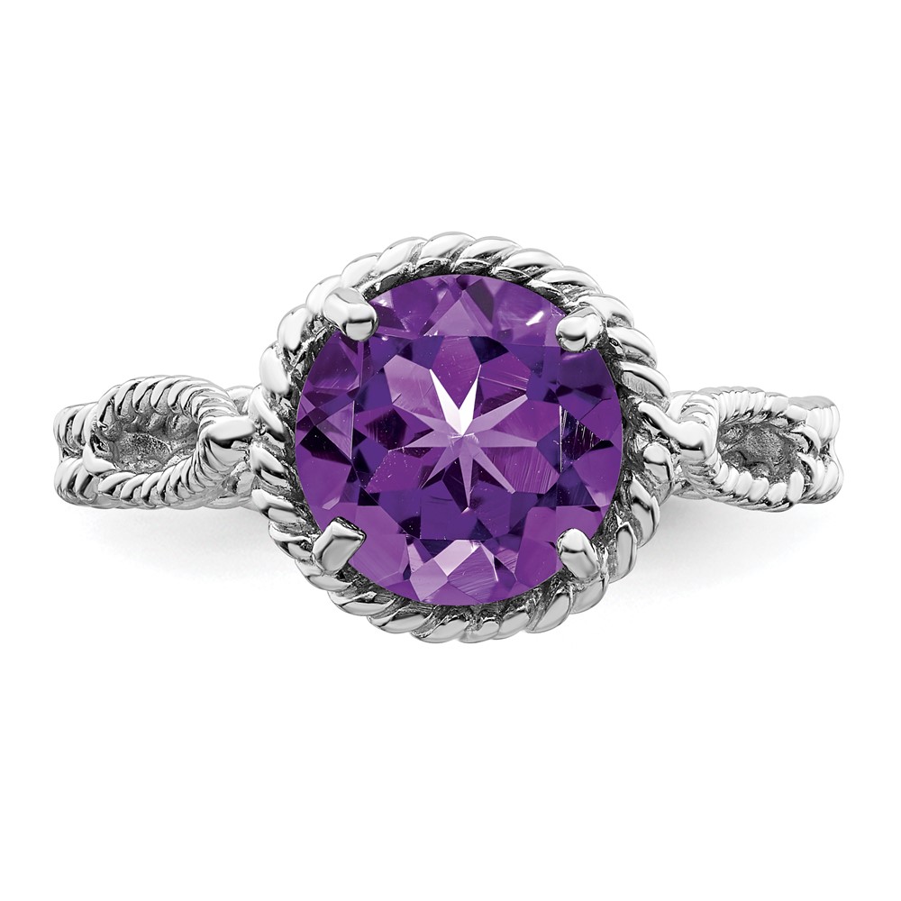 Sterling Silver Rhodium-plated Amethyst Twisted Circle Ring (QR4421-8)