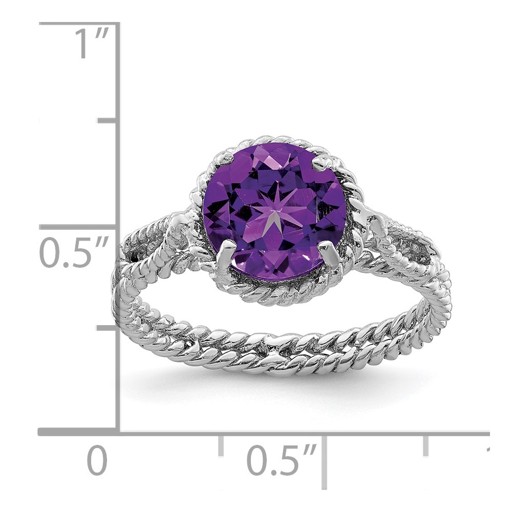 Sterling Silver Rhodium-plated Amethyst Twisted Circle Ring (QR4421-8)