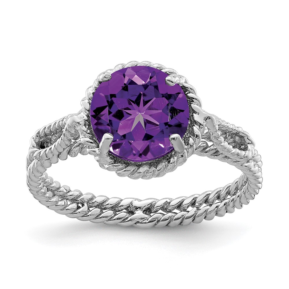 Sterling Silver Rhodium-plated Amethyst Twisted Circle Ring (QR4421-8)