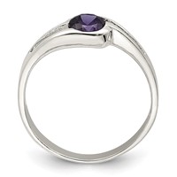 Sterling Silver Purple Round Bezel CZ Ring view 2