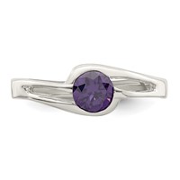 Sterling Silver Purple Round Bezel CZ Ring view 5
