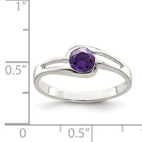 Sterling Silver Purple Round Bezel CZ Ring view 3
