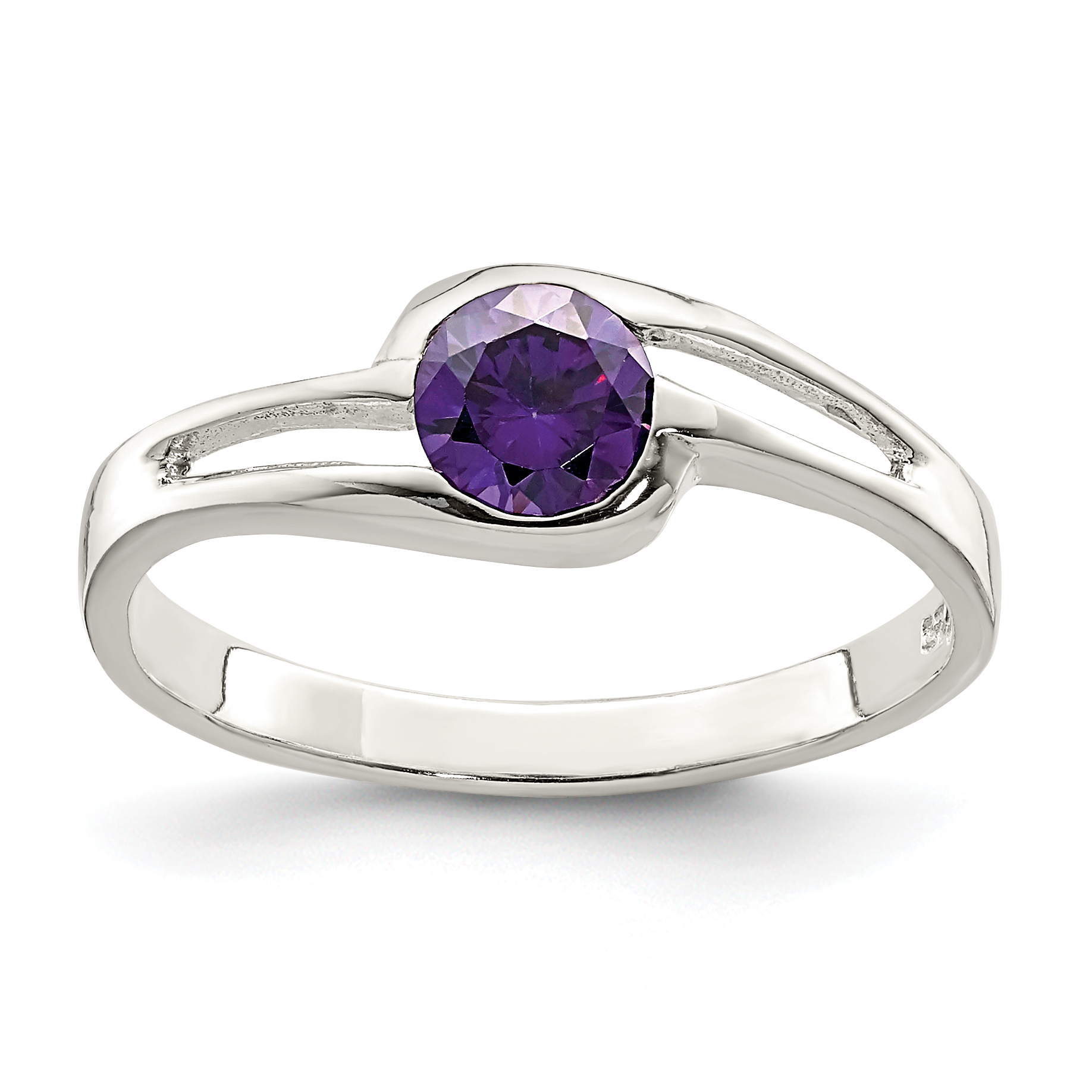 Sterling Silver Purple Round Bezel CZ Ring (QR4428-6)