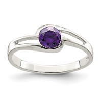Sterling Silver Purple Round Bezel CZ Ring view 1
