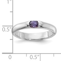 Sterling Silver Purple Oval CZ Half Bezel Ring view 3