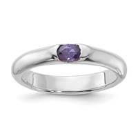 Sterling Silver Purple Oval CZ Half Bezel Ring view 1