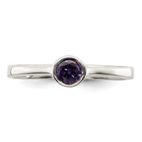 Sterling Silver Purple Round Bezel CZ Ring view 5