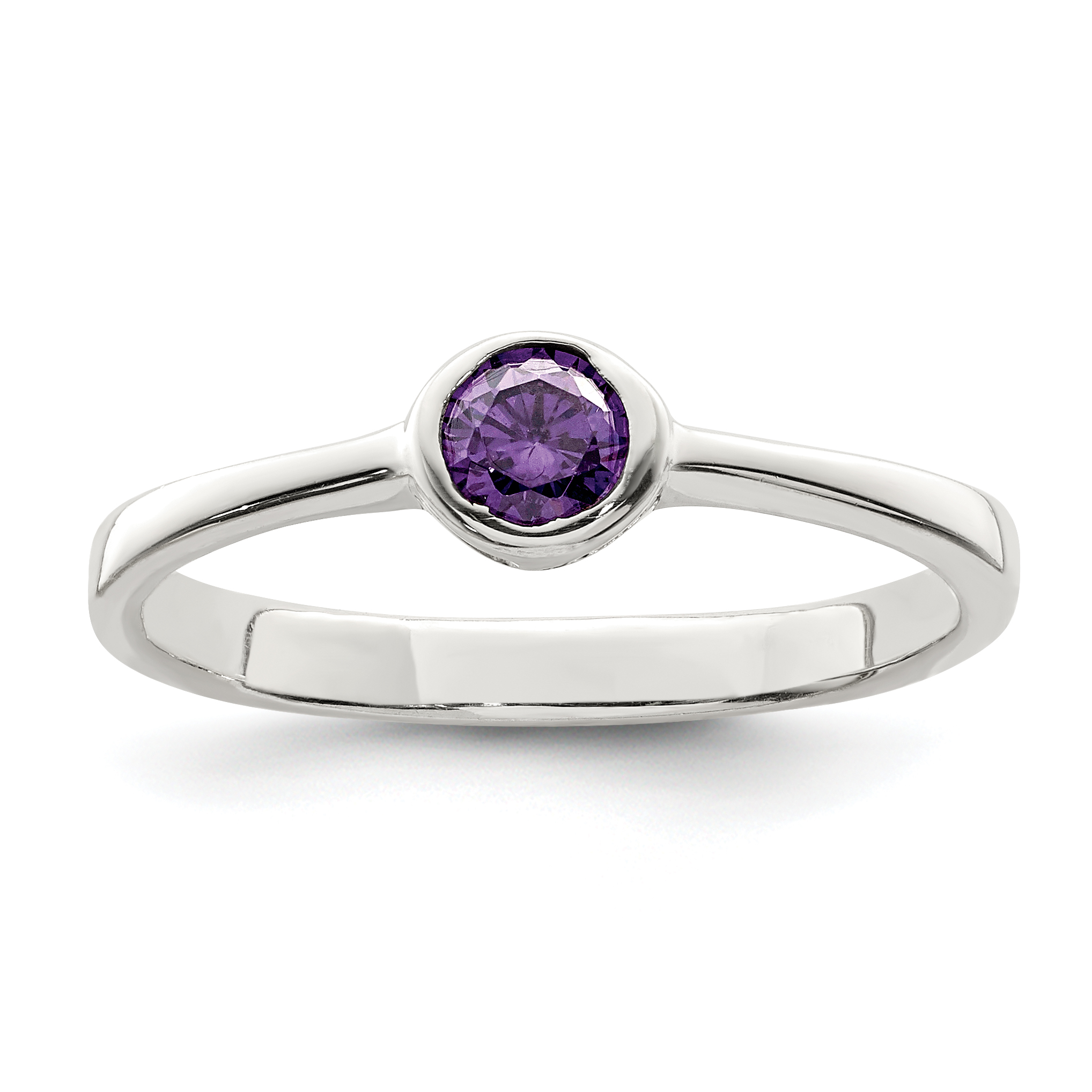 Sterling Silver Purple Round Bezel CZ Ring (QR4433-7)