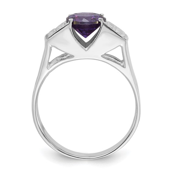Sterling Silver Purple Round w/Pavé Sides CZ Ring