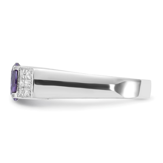 Sterling Silver Purple Round w/Pavé Sides CZ Ring