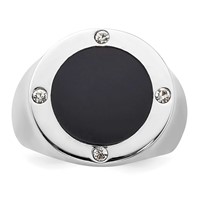 Sterling Silver Rhodium Plated Black Simulated Onyx & CZ Ring view 5