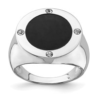 Sterling Silver Rhodium Plated Black Simulated Onyx & CZ Ring view 1