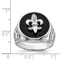 Sterling Silver Rhodium Plated CZ Black Onyx Ring view 3