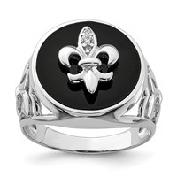 Sterling Silver Rhodium Plated CZ Black Onyx Ring view 1