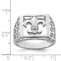 Sterling Silver Rhodium Plated CZ Fleur De Lis Ring view 3