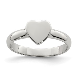 Sterling Silver Rhodium-plated Polished Heart Children's Ring