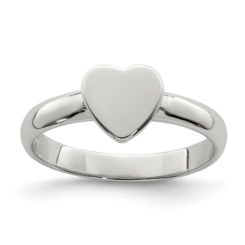 Sterling Silver Rhodium-plated Polished Heart Ring, Size 3