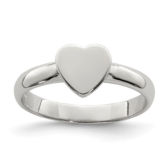 Sterling Silver Rhodium-plated Polished Heart Children's Ring