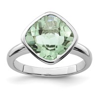 Sterling Silver Rhodium Green Quartz Ring view 1