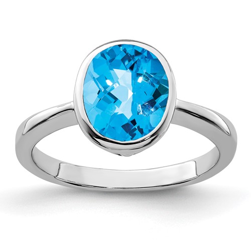 Sterling Silver Rhodium Blue Topaz Ring
