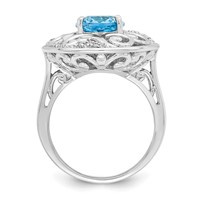 Sterling Silver Rhodium Blue Topaz and Diam. Ring view 2