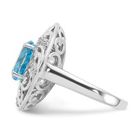 Sterling Silver Rhodium Blue Topaz and Diam. Ring view 4
