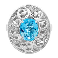 Sterling Silver Rhodium Blue Topaz and Diam. Ring view 5