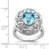 Sterling Silver Rhodium Blue Topaz and Diam. Ring view 3